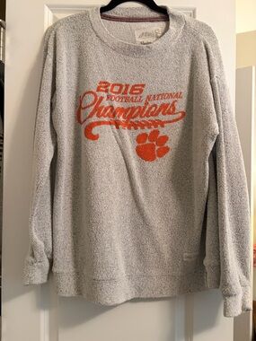 Pressbox Gray Fuzzy 2016 Football National Champions Sweatshirt with Orange Logo